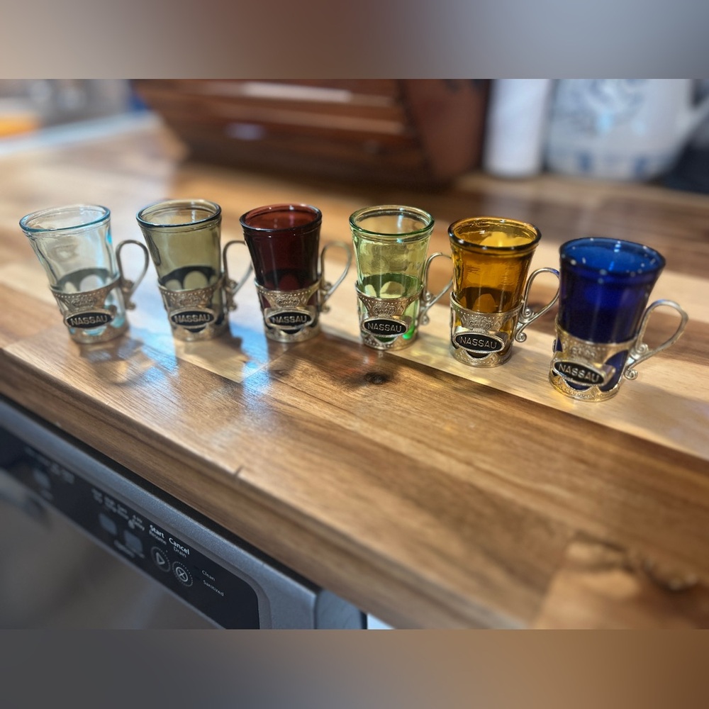 Vintage Osaka Glass Wares Shot Glass Clear Nassau Whiskey japan lot of 6